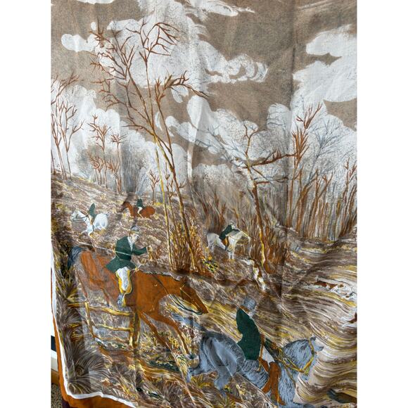 Vintage Silky Preppy Duck Horse Equestrian Scarf Academia Old Money Deep Brown - Picture 6 of 6